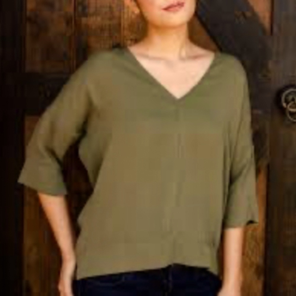 ☀️ Everlane Silk Blouse Khaki Green Olive Medium Large 10 Top Tee